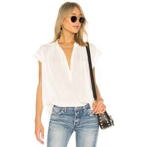 NILI LOTAN Normandy Blouse In white short sleeve sheer casual summer Size Small